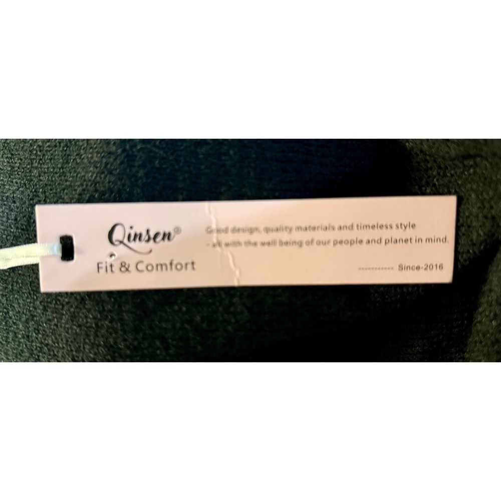 Qinsen Long Sleeve Knit Top Size L New Black Lettuce Trim Boat Neck Sweater - Picture 7 of 8